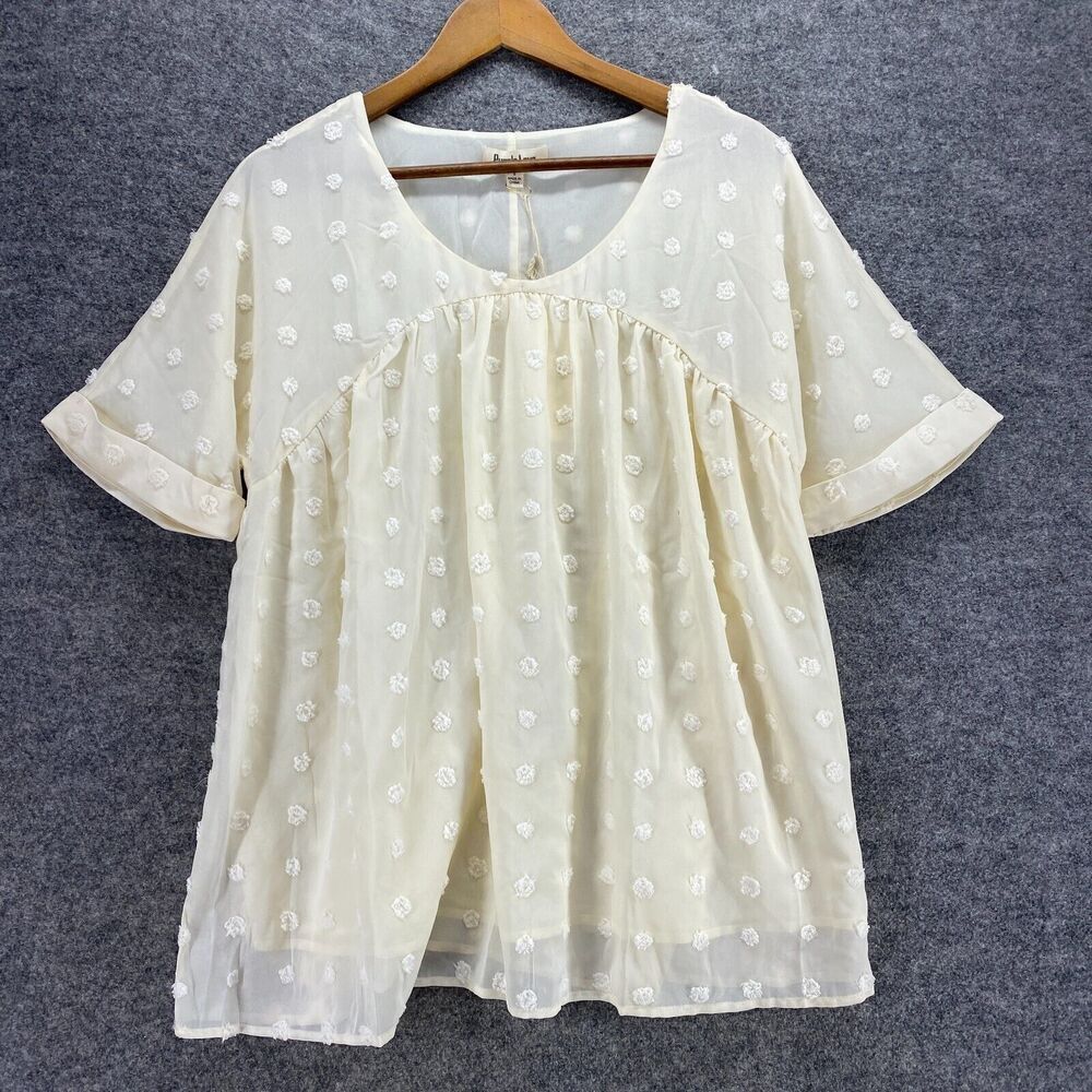 New Purple Lava Blouse Women S Small Beige Polka Dot Embroidered Lined Casual